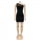 Fashion Sexy Women's Diagonal Collar One Shoulder Hollow Sleeveless Mid Skirt Dress X5878
