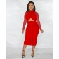 Fashion Women's Mesh Long Sleeve Solid Color Wrap Breast Cropped Navel Dress X5963