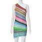 Colorful Printed One Shoulder Sleeveless Slim Fit Hip Dress X22DS378