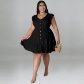 Plus size women's ice silk wrinkled fur ball material swing dress DM218205
