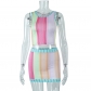 Fashion Contrast Stripe Tank Top Skirt Set JSD710099