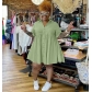 single breasted plus size fat woman cotton and linen dress Q77481