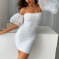 Temperament high-end wrap chest dress French white short skirt DAK1126