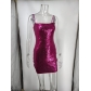 Women's Symphony Sequins Solid Color Sling Sequin Dress Nightclub Sexy Package Hip Skirt DAK509