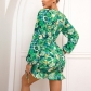 Digital printing sexy V-neck dress fashion women's temperament package hip skirt MND129