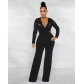 Fashion Sexy Casual Slim Fit V-Neck Lace Perspective Jumpsuit MZ2754
