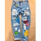 Printed hole fashion high waist all season straight women's jeans trousers DMY018