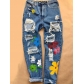 Printed hole fashion high waist all season straight women's jeans trousers DMY018
