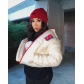 Casual English letters hooded warm cotton jacket short coat H2199