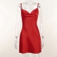 Temperament Elegant Pocket Collar Satin Basic Backless Strap Dress JY22386