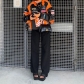 Autumn new jacket sporty orange print casual loose long sleeve trench coat YD080201