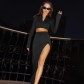 Knitted V-neck long sleeve shirt slit skirt suit fashion sexy suit YY22216
