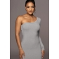 Oblique shoulder slim sexy long-sleeved single-sleeve temperament package hip dress MZ2758