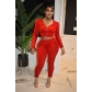 Women's Autumn and Winter Fashion Front Row Zipper Ruched Two-Piece Suit z9170