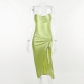 Twisted Split Satin Sling Small V-Neck Dress Women's Strapless Backless Midi Dress JY22345