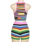 Fashion Contrast Stripe Slim Fit Sling Sleeveless Knit Slim Top W22L21531