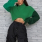 Fashion contrast color stitching long-sleeved street shot knitted turtleneck loose casual sweater W22L21646