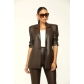 PU leather suit collar slit pencil pants set CY9453