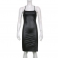 PU leather nightclub style sexy backless straps solid color personality split suspender dress LR19134
