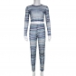 Fashion Striped Shimmer Basic Long Sleeve Top Leggings Casual Set S26872