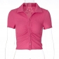Solid Color Lapel Short Slim Fit Buttoned Cardigan Short Sleeve T-Shirt T268979