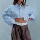 Navel-exposed ultra-short irregular niche design fashion casual polo collar shirt top T279305