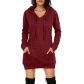 Ladies Fashion Solid Color Pocket Hoodie Loose Mid Length QX001