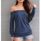 Women's Long Sleeve Fashion Straight Neck Off Shoulder Solid Color Top T-Shirt X211