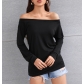 Women's Long Sleeve Fashion Straight Neck Off Shoulder Solid Color Top T-Shirt X211