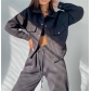 Solid Color Women's Jacket Top Casual Pants Set Long Sleeve Jacket Sweater Pants Two Piece Set Z116