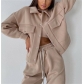 Solid Color Women's Jacket Top Casual Pants Set Long Sleeve Jacket Sweater Pants Two Piece Set Z116