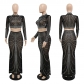 Perspective hot drilling evening dress sexy nightclub style two-piece set CY900136