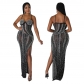 Women's celebrity nightclub party sexy sling split hot drill dress CY900191