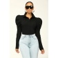 Fashion Versatile Shirt Women's Solid Simple Bubble Sleeve Slim Shirt WDS221022
