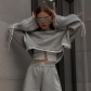 Individuality trend color contrast bandage casual loose short open navel sweater YJ22362