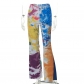 Versatile tie dyed cartoon printed pocket flare overalls K22PT471
