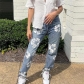 Women's New Street Fashion Versatile Daisy Print High Waist Straight Fit Jeans W22P20843