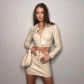 Women's fashion long sleeve zipper coat slim bag hip skirt leather suit K22S21825