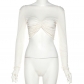 Women's long sleeve round neck design pleated short open navel slim t-shirt K22L19410