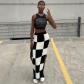 Women's fashion high waist slim slit hip bag checkerboard skirt W22J20813