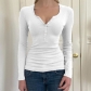 Half open necked breasted slim V-neck basic top European and American hot girls fall thin bottomed T-shirt HGWHT27687