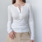 Half open necked breasted slim V-neck basic top European and American hot girls fall thin bottomed T-shirt HGWHT27687