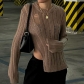 Irregular side split woolen blouse Women's fashion trend personality Versatile hole long sleeve top T26301