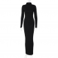 Fashion solid color high neck slim long sleeve temperament dress D2810029K