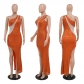 Perspective polyester mesh splicing sequin slant shoulder height slit dress CY900165