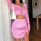 Woven women's sweater two-piece new sexy V-neck long sleeve high waist skirt suit in autumn and winter FDMY50