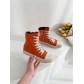 Orange thick soled high top shoes Candy colored student shoes lace up lovers' casual shoes PT5919-1