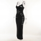 Basic printed dress Fashion temperament Women's sexy backless sleeveless black dress YL22256