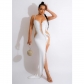 Fashion Women's Solid Hot Diamond Long Dress V-Neck Sleeveless Strap Dress C6039