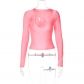 Pink series, versatile, close fitting, deep fried street, long sleeve, hollow neck T-shirt T2910273G